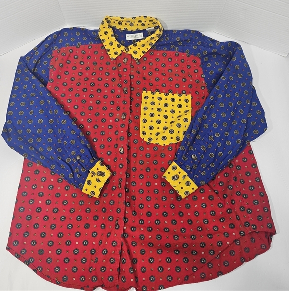 Liz Claiborne Red and Blue Geometric Women's Shirt 100% Cotton - Picture 6 of 9